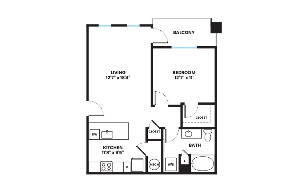 Axis - 1 bedroom floorplan layout with 1 bath and 782 square feet.